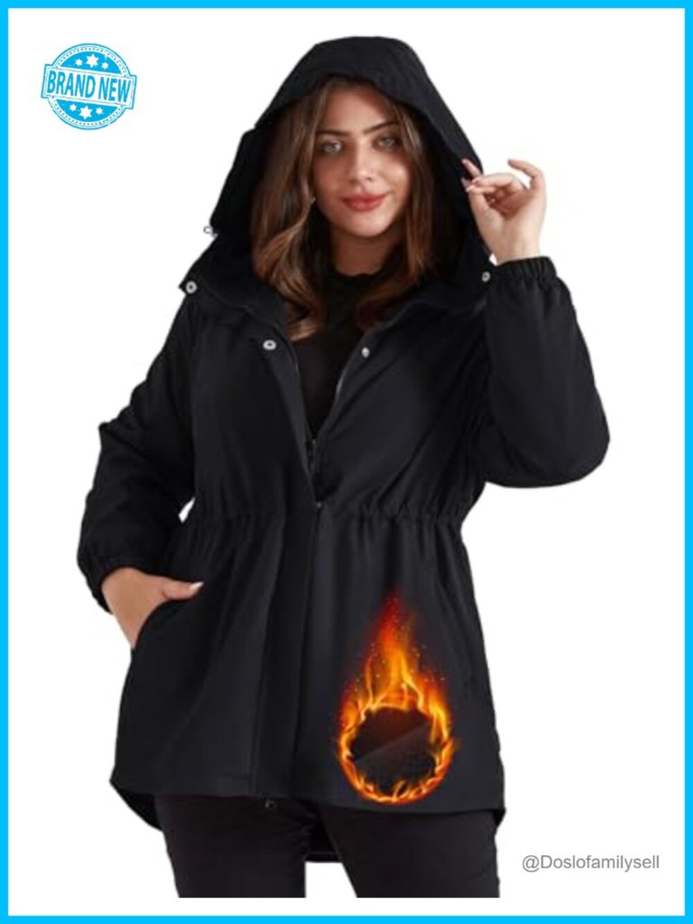 Plus Size Waterproof Fleece Lined Rain Jacket Hooded Windbreaker